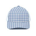 Cornflower Blue And White Gingham Print White Mesh Trucker Hat