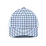 Cornflower Blue And White Gingham Print White Mesh Trucker Cap