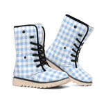 Cornflower Blue And White Gingham Print Winter Boots
