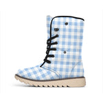 Cornflower Blue And White Gingham Print Winter Boots