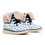 Cornflower Blue And White Gingham Print Winter Boots