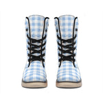 Cornflower Blue And White Gingham Print Winter Boots