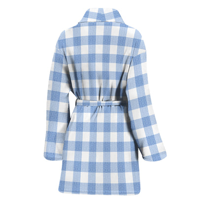 Cornflower Blue And White Gingham Print Women's Bathrobe