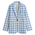 Cornflower Blue And White Gingham Print Women's Blazer