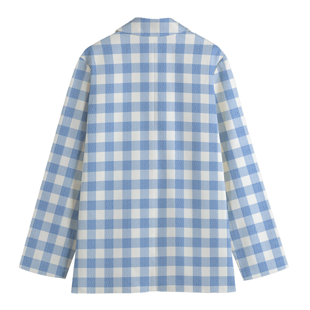 Cornflower Blue And White Gingham Print Women's Blazer
