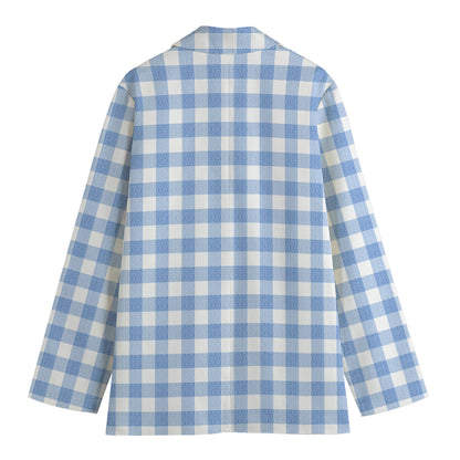 Cornflower Blue And White Gingham Print Women's Blazer