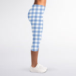 Cornflower Blue And White Gingham Print Women's Capri Leggings
