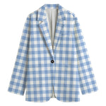 Cornflower Blue And White Gingham Print Women's Cotton Blazer