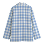 Cornflower Blue And White Gingham Print Women's Cotton Blazer