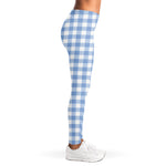 Cornflower Blue And White Gingham Print Women's Leggings