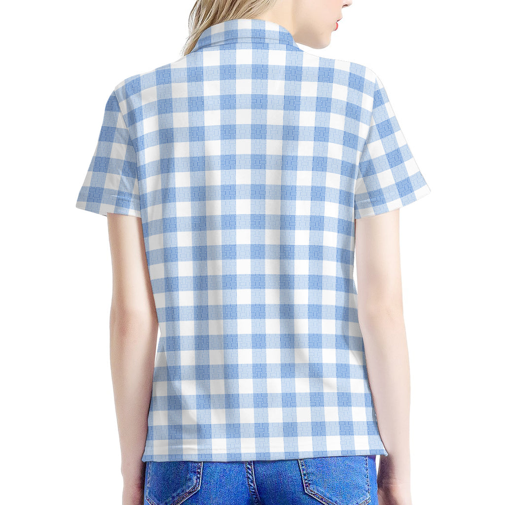 Cornflower Blue And White Gingham Print Women's Polo Shirt