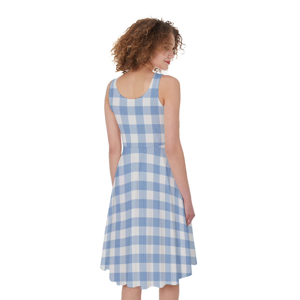 Cornflower Blue And White Gingham Print Women's Sleeveless Dress