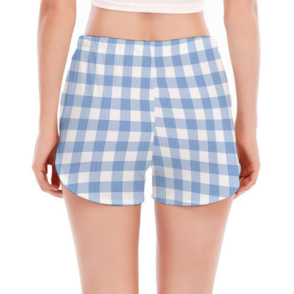 Cornflower Blue And White Gingham Print Women's Split Running Shorts