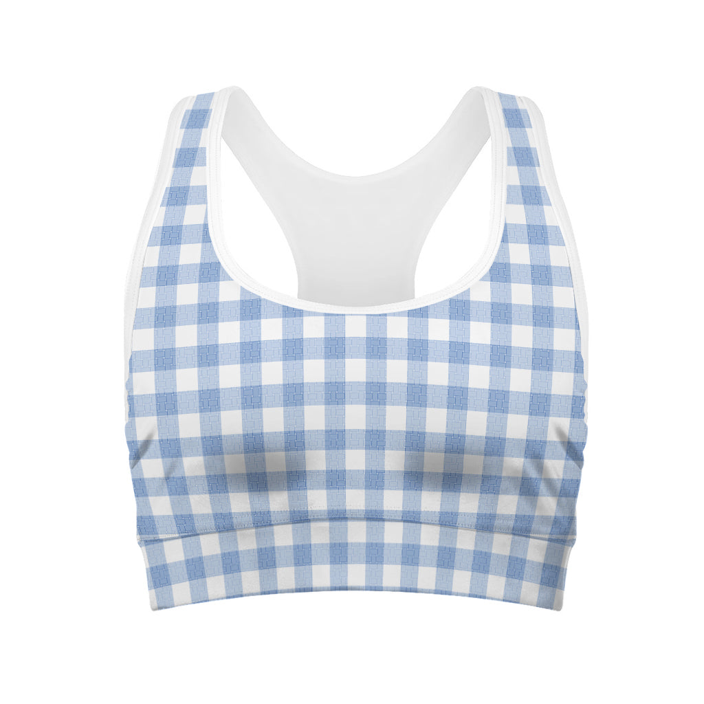 Cornflower Blue And White Gingham Print Women's Sports Bra