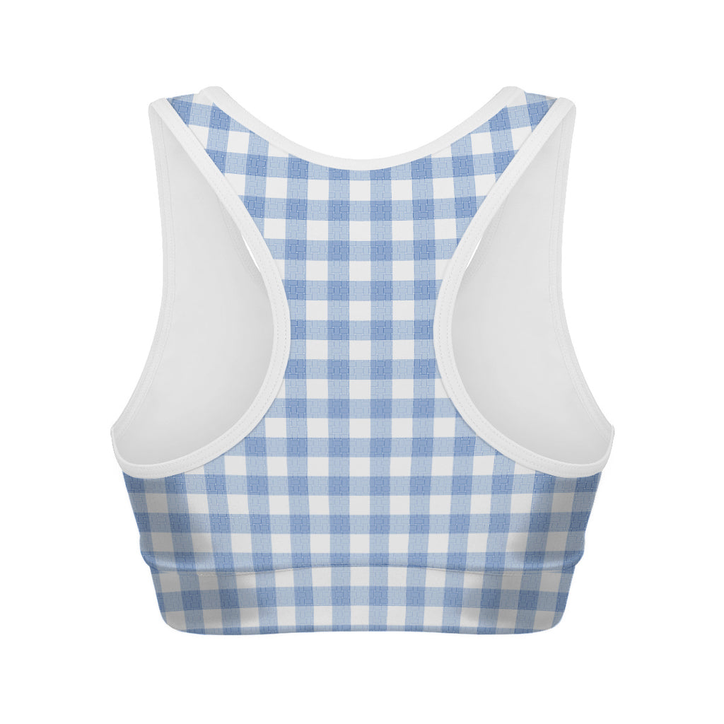 Cornflower Blue And White Gingham Print Women's Sports Bra