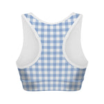 Cornflower Blue And White Gingham Print Women's Sports Bra