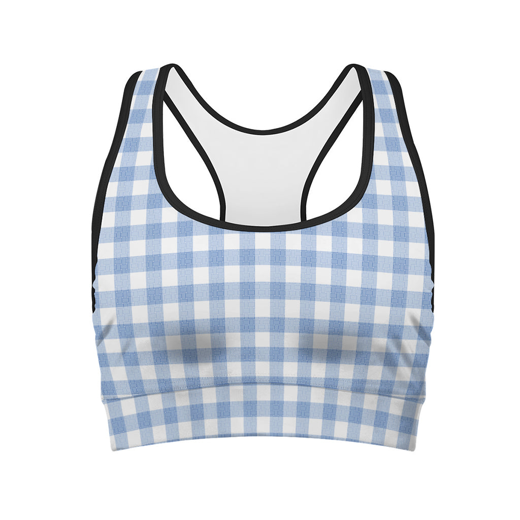 Cornflower Blue And White Gingham Print Women's Sports Bra