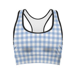 Cornflower Blue And White Gingham Print Women's Sports Bra