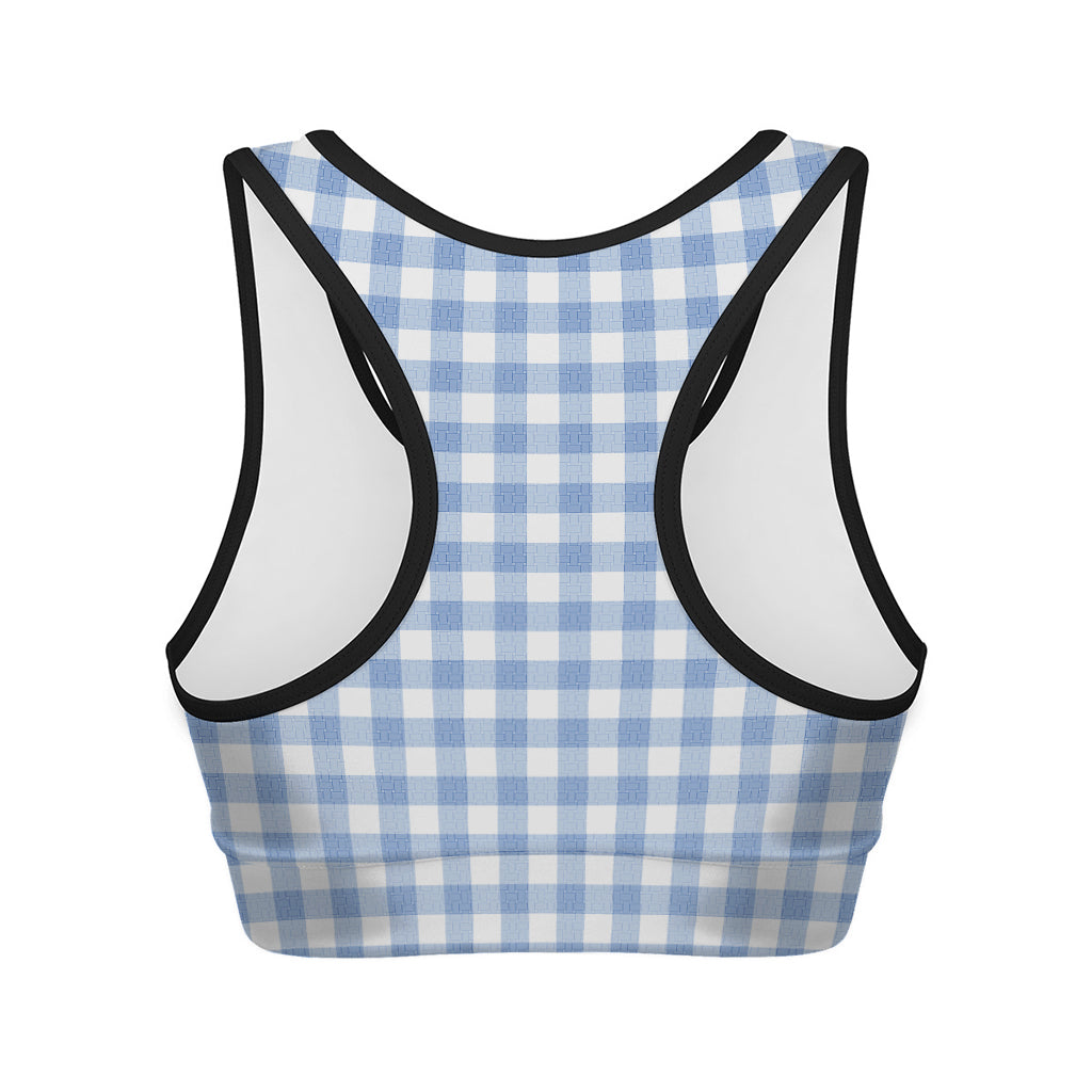 Cornflower Blue And White Gingham Print Women's Sports Bra
