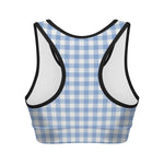 Cornflower Blue And White Gingham Print Women's Sports Bra