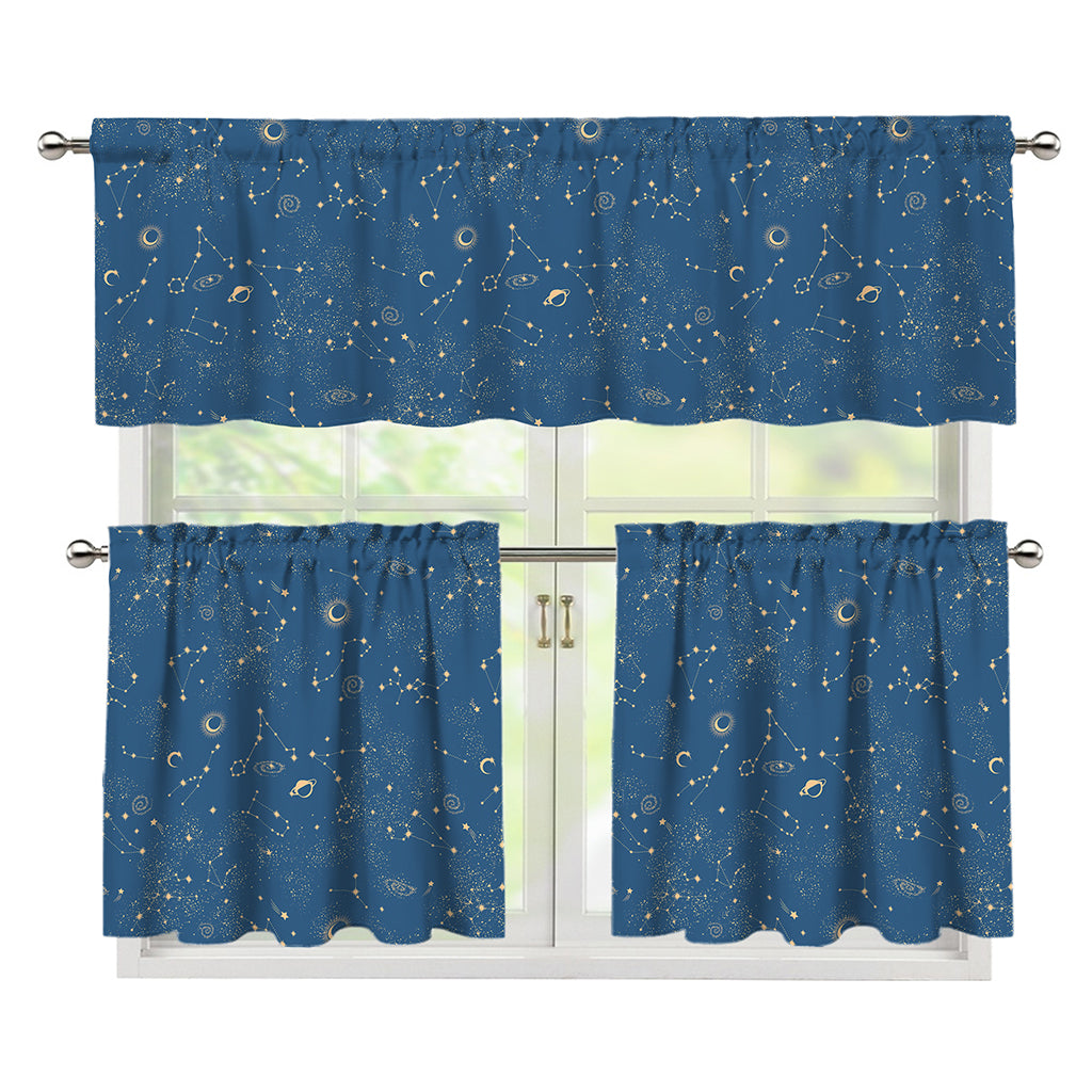 Cosmic Constellation Pattern Print 3 Piece Kitchen Curtains