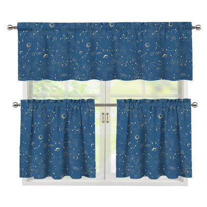 Cosmic Constellation Pattern Print 3 Piece Kitchen Curtains
