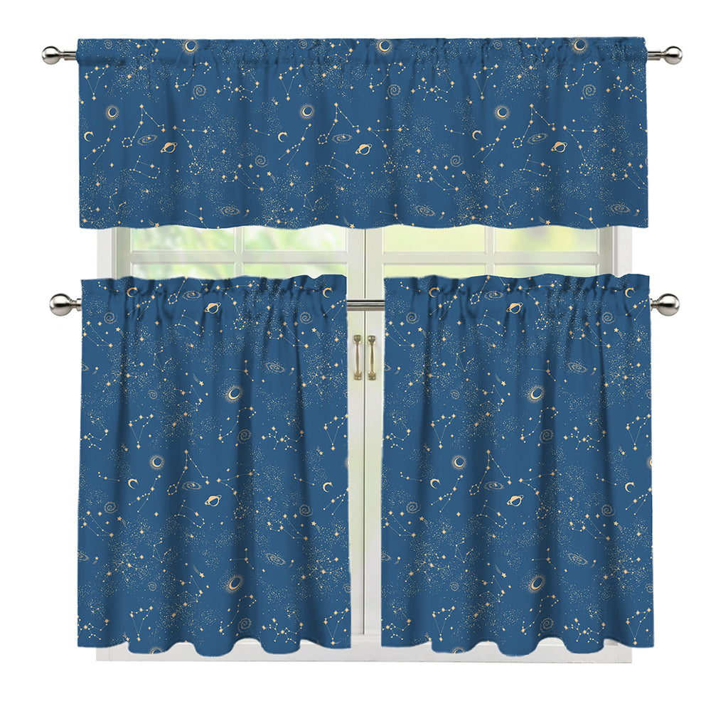 Cosmic Constellation Pattern Print 3 Piece Kitchen Curtains