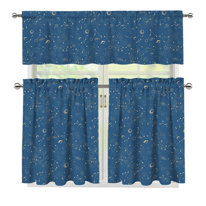 Cosmic Constellation Pattern Print 3 Piece Kitchen Curtains