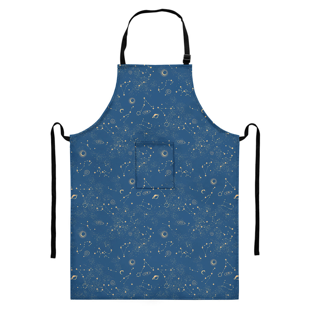 Cosmic Constellation Pattern Print Bib Apron With Pocket