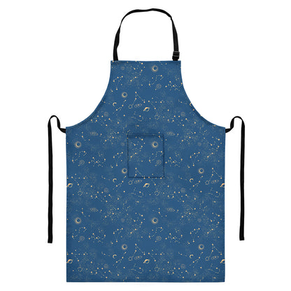 Cosmic Constellation Pattern Print Bib Apron With Pocket