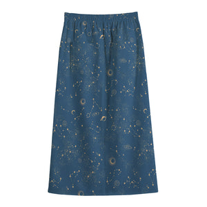 Cosmic Constellation Pattern Print Cotton Front Slit Maxi Skirt