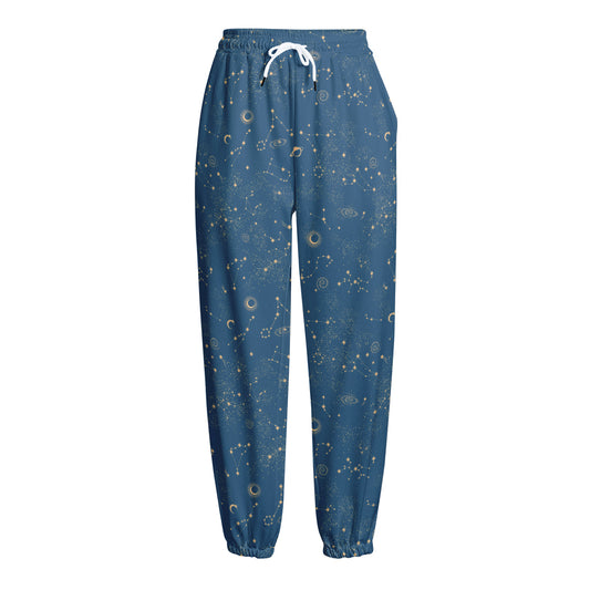 Cosmic Constellation Pattern Print Fleece Lined Knit Pants