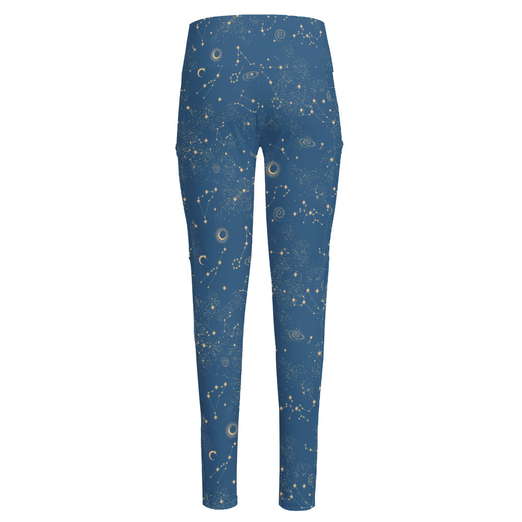 Cosmic Constellation Pattern Print High-Waisted Pocket Leggings