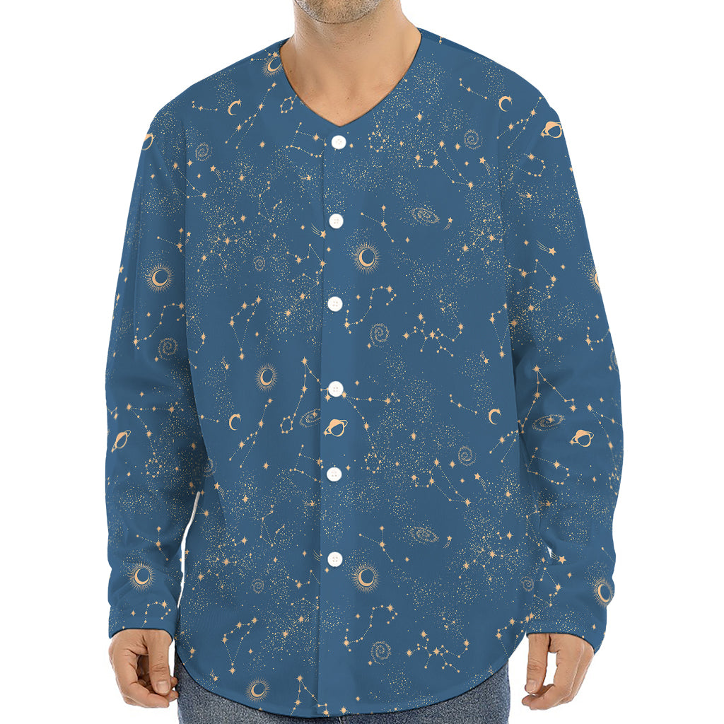 Cosmic Constellation Pattern Print Long Sleeve Baseball Jersey