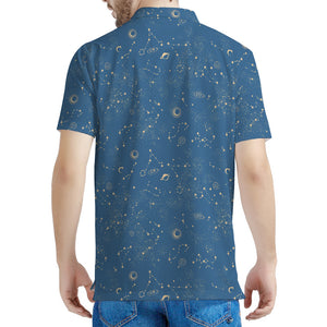 Cosmic Constellation Pattern Print Men's Polo Shirt