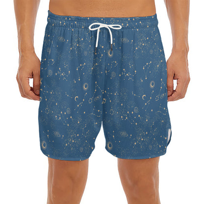 Cosmic Constellation Pattern Print Men's Split Running Shorts
