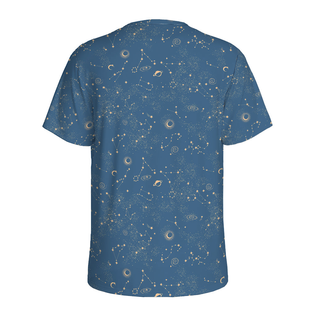 Cosmic Constellation Pattern Print Men's Sports T-Shirt