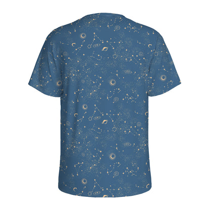 Cosmic Constellation Pattern Print Men's Sports T-Shirt