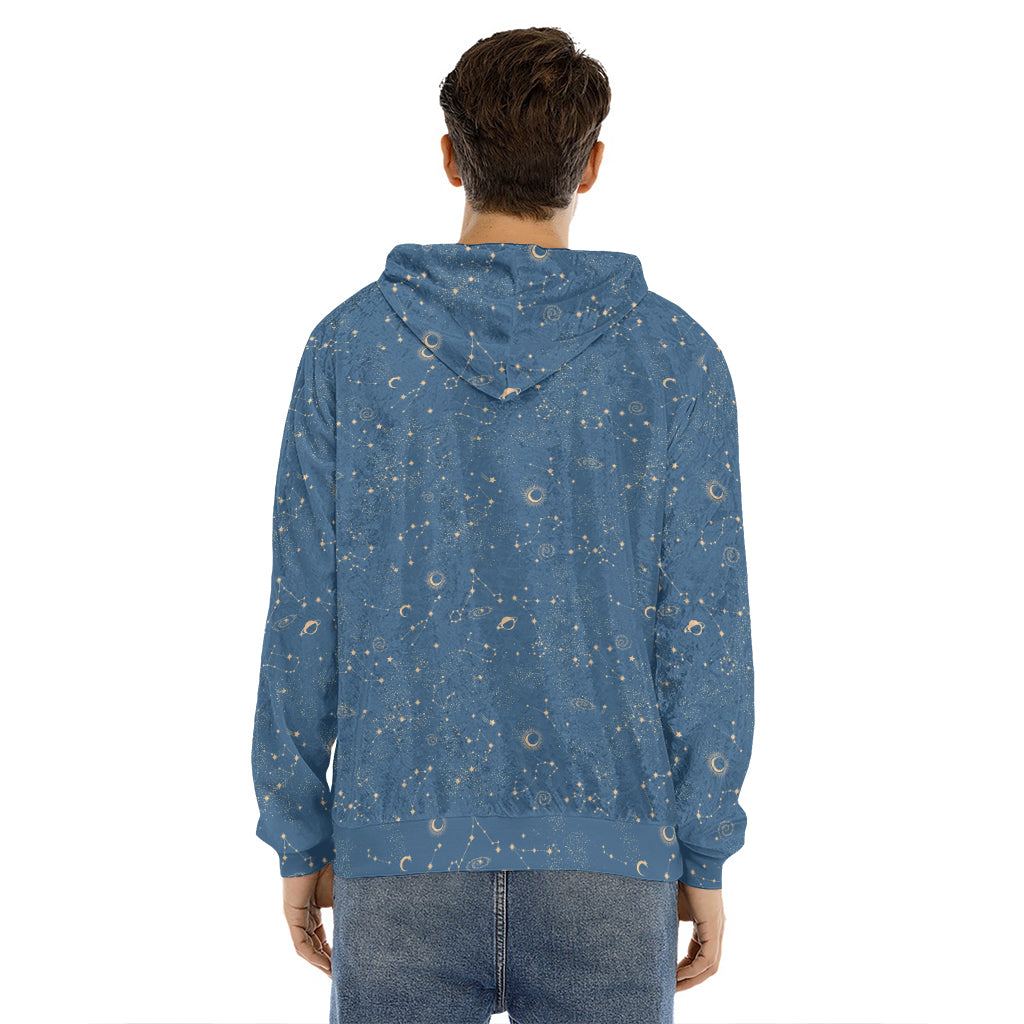 Cosmic Constellation Pattern Print Men's Velvet Pullover Hoodie