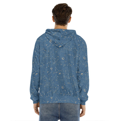 Cosmic Constellation Pattern Print Men's Velvet Pullover Hoodie
