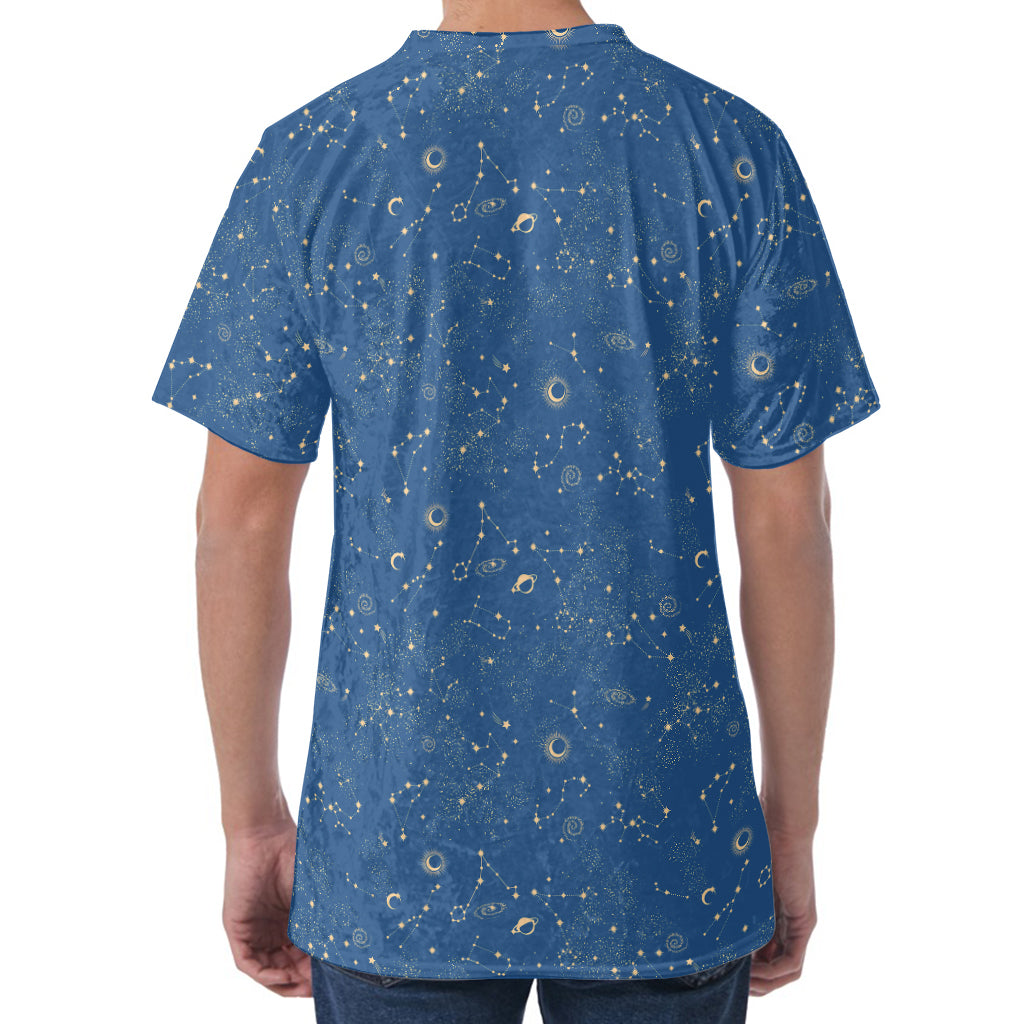 Cosmic Constellation Pattern Print Men's Velvet T-Shirt