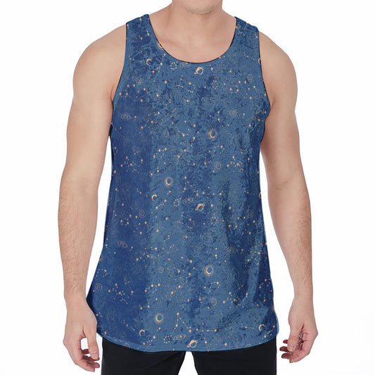 Cosmic Constellation Pattern Print Men's Velvet Tank Top