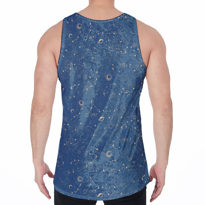 Cosmic Constellation Pattern Print Men's Velvet Tank Top