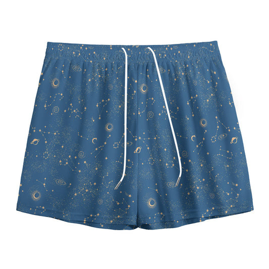 Cosmic Constellation Pattern Print Mesh Shorts