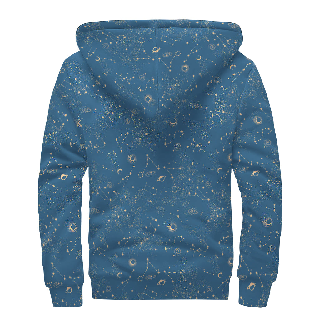 Cosmic Constellation Pattern Print Sherpa Lined Zip Up Hoodie