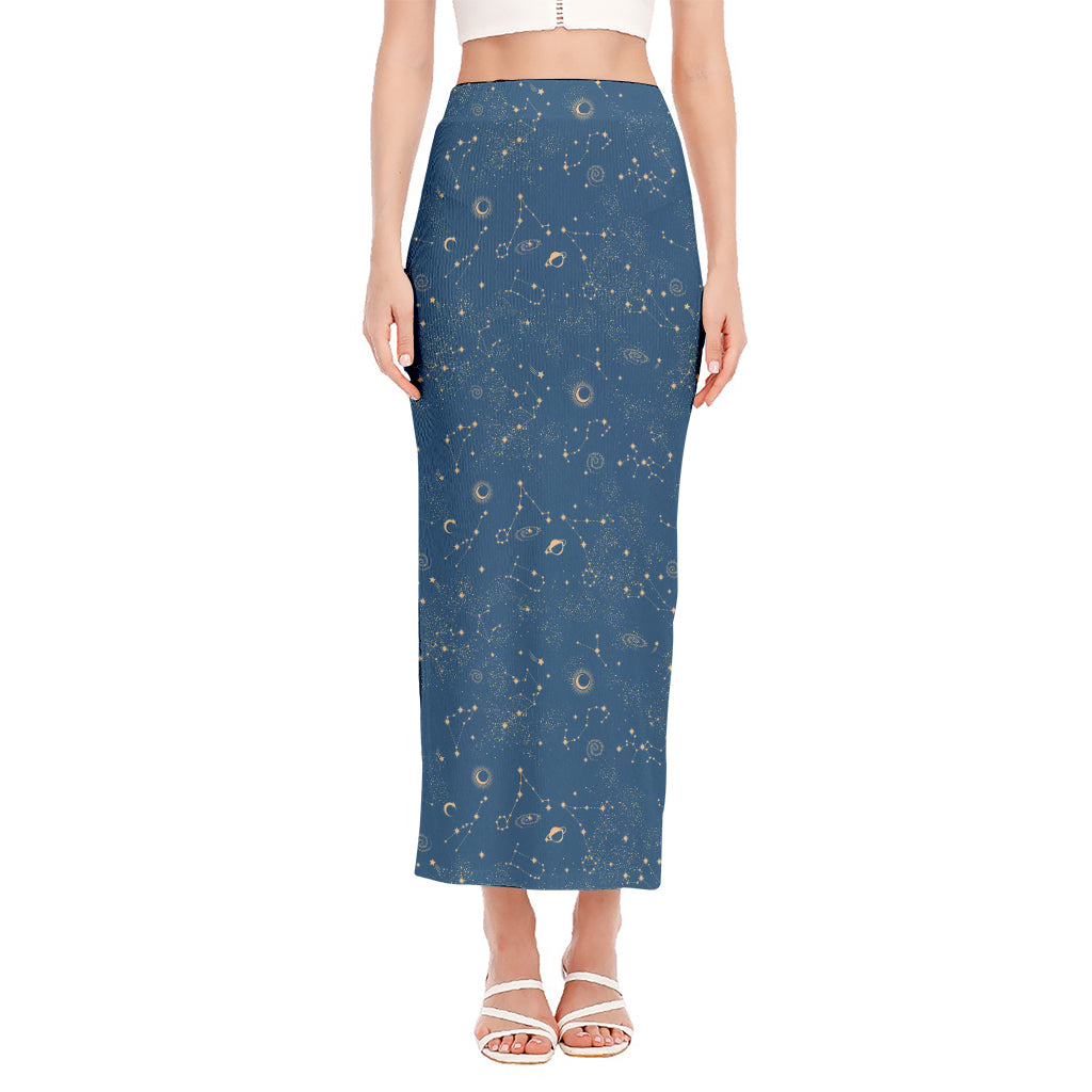 Cosmic Constellation Pattern Print Side Slit Maxi Skirt