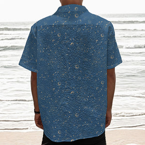 Cosmic Constellation Pattern Print Textured Short Sleeve Shirt