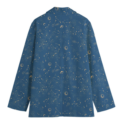 Cosmic Constellation Pattern Print Women's Cotton Blazer