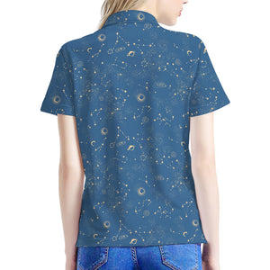 Cosmic Constellation Pattern Print Women's Polo Shirt