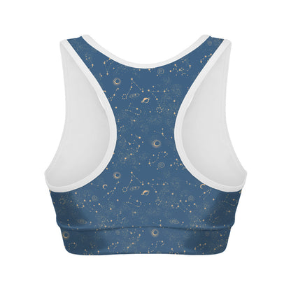 Cosmic Constellation Pattern Print Women's Sports Bra